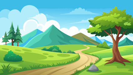 Fototapeta premium beautiful nature landscape with green grass hill