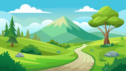 Obraz premium beautiful nature landscape with green grass hill