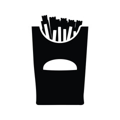 Black and white illustration of a container of french fried potatoes