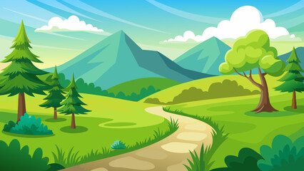 Obraz premium beautiful nature landscape with green grass hill