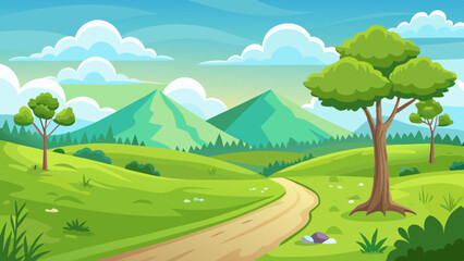 beautiful nature landscape with green grass hill