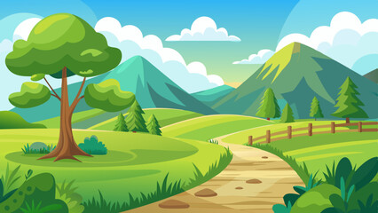 Obraz premium beautiful nature landscape with green grass hill