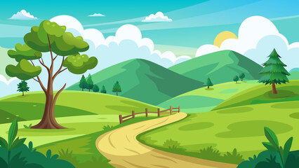 Fototapeta premium beautiful nature landscape with green grass hill