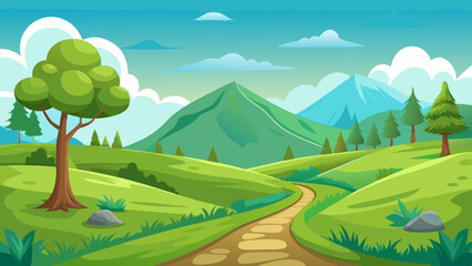 beautiful nature landscape with green grass hill