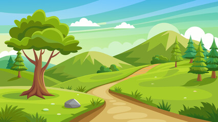 Obraz premium beautiful nature landscape with green grass hill