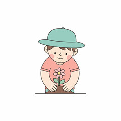 child planting flowers