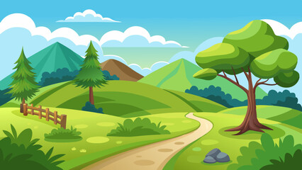 Naklejka premium beautiful nature landscape with green grass hill