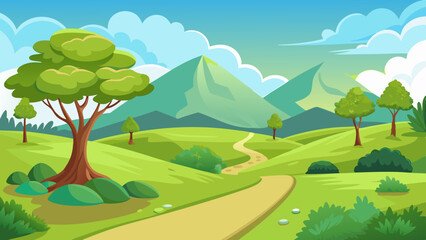 Fototapeta premium beautiful nature landscape with green grass hill