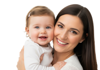 Happy Mother and Baby Daughter Smiling, isolated on a transparent background

