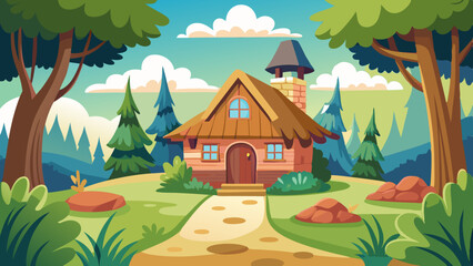 cartoon vector illustration of a house with a that