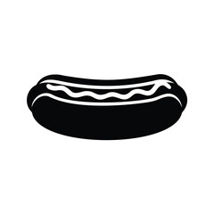 Simple black and white vector image of a delicious looking hot dog