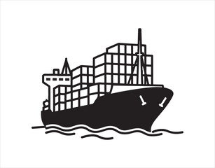 Obraz premium Solid icon of a shipping vessel with containers, symbolizing delivery and logistics, featuring a cargo ship vector sign on a white background, representing freight with a loaded ship icon glyph.