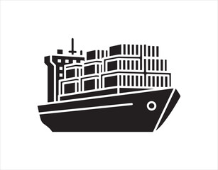 Obraz premium Shipping vessel icon in solid style, featuring containers, a symbol for delivery and logistics, with a cargo ship vector sign on a white background, indicating freight with a loaded ship icon glyph.