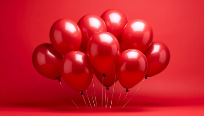 Cluster of shiny red balloons against a matching backdrop