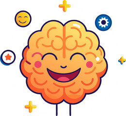 brain icon with a big smile and joy marks