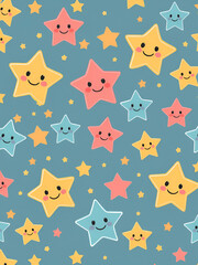 cute smiling stars kiddish pattern background