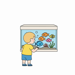 child looks at fish