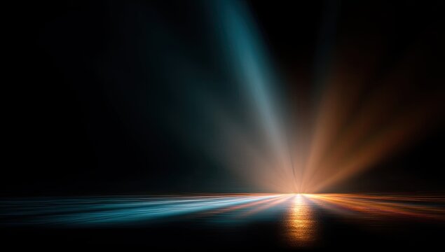 Abstract light beams on dark surface