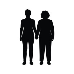 Silhouette of Two Women Holding Hands Together, Standing Side by Side