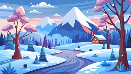 illustration of a snowy winter scene in a lowland