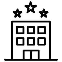 Luxurious Five Star Hotel Building Icon. Premium Accommodation Hospitality and Travel Resort Symbol. Urban Cityscape Architecture Line Art Vector Illustration.