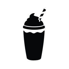 Silhouette of a creamy milkshake with a striped straw, isolated design