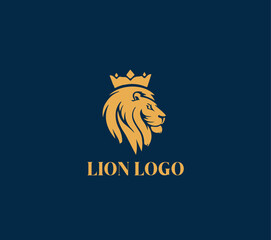 Golden Lion Head with Crown Logo on Blue