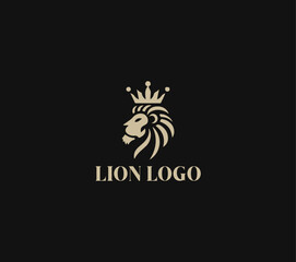 Elegant Lion Head with Crown Profile Logo