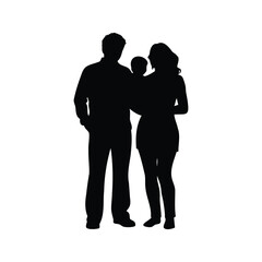 Silhouette of a young family, a father, mother and child together