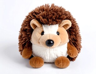 Obraz premium Brown and tan plush hedgehog toy sitting on white background
