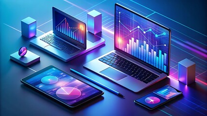 Modern Technology Devices Displaying Business Data Analytics and Financial Growth Charts