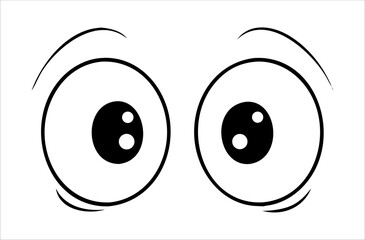 Funny cartoon eyes icon expressing surprise, a simple black and white vector character.
