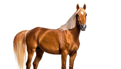 Obraz premium Chestnut horse standing against white background