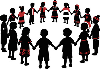 Silhouette Vector of Children Holding Hands Around the World – Unity and Diversity
