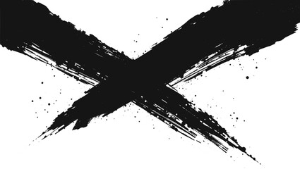 Vector art of an abstract black cross shape with ink splatters on a white background