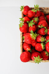 Top View of Strawberries in Wicker Basket