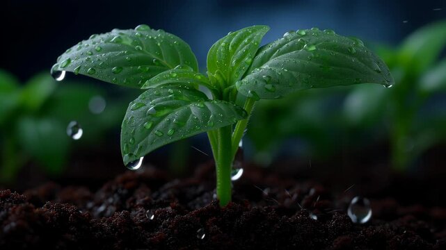 Low Impact Living with Green Plants and Water Droplets on Leaves Promoting Sustainable Growth in Nature Environment