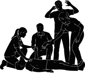 First Aid Silhouette Vector – CPR, Bandage, and Emergency Medical Help