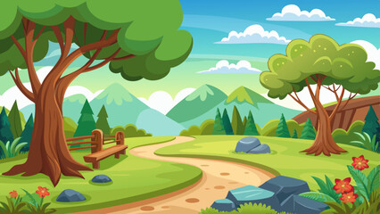 Fototapeta premium nature park with trees and path scenery landscape