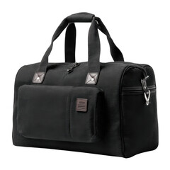 Black Duffel Bag on White Background. On white and transparent background