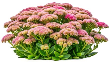 Close up of a beautiful Sedum plant with vibrant pink flowers