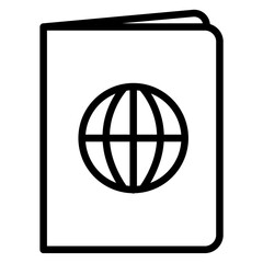 Passport with Globe Icon. Symbol of International Travel Global Tourism and World Exploration. Identity Document for Overseas Journeys. Line Art Vector Illustration.