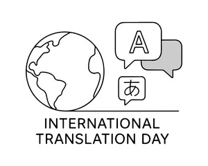 Line Art Illustration for International Translation Day with Globe and Language Icons