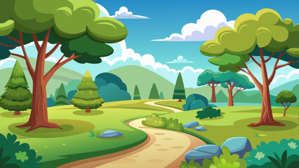Obraz premium nature park with trees and path scenery landscape