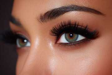 Fototapeta premium close-up of long false eyelashes with light smoky eyes