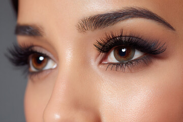 Fototapeta premium close-up of long false eyelashes with light smoky eyes