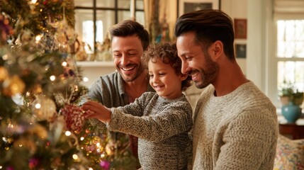 Decorating a festive Christmas tree with love and joy in a multicultural family home
