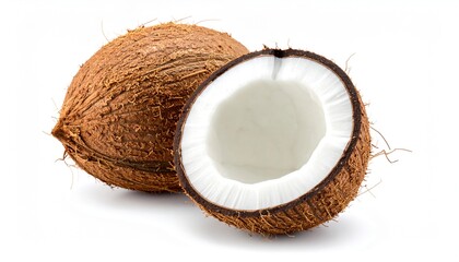Half of coconut with white pulp isolated on clean white background. Minimal tropical food or organic cosmetic concept