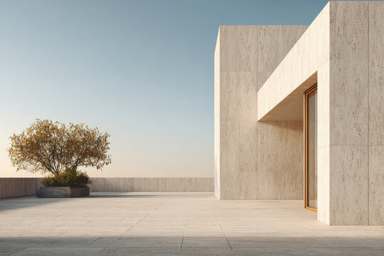 photorealistic ultraminimalist design featuring modern architectural masterpiece set against seamless contemporary