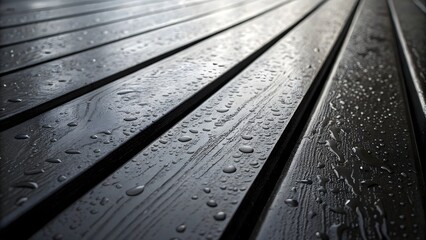 Dark wooden planks with water droplets after rain